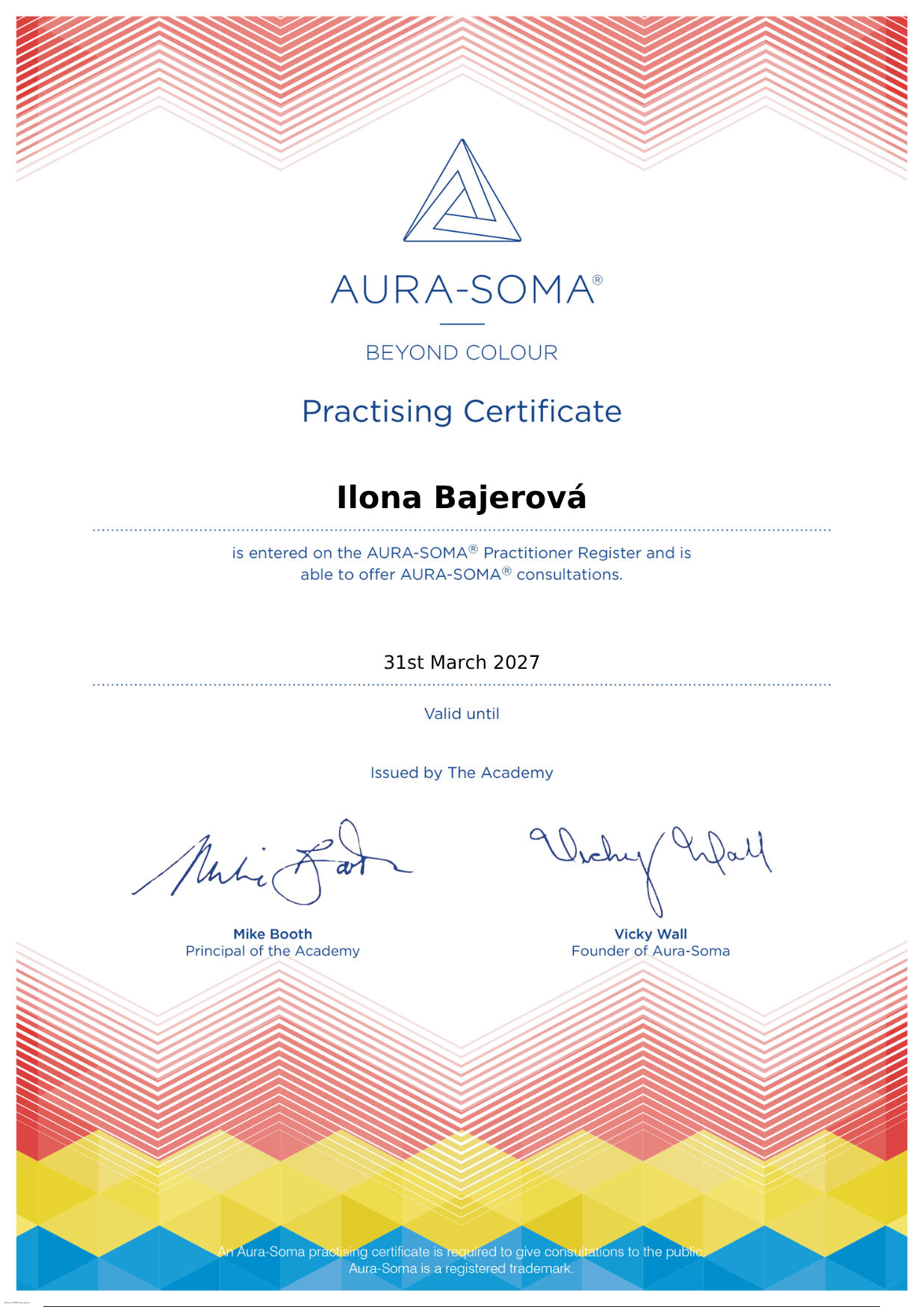 Certifikát oficálního konzultanta Aura-Soma